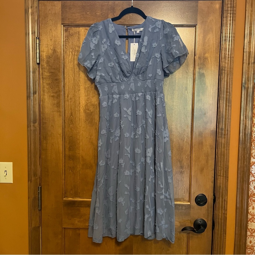 Baltic Born June Smocked Midi Dress Blue Medium New! - Picture 4 of 8